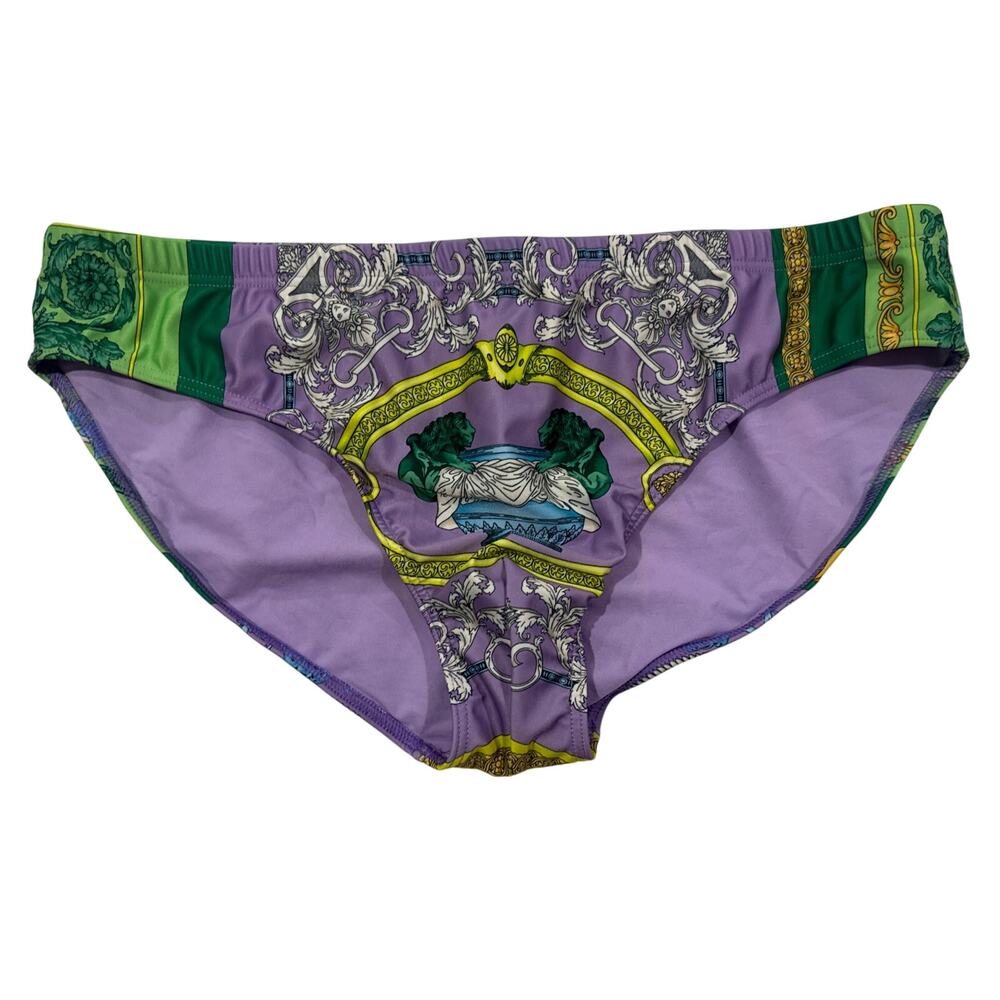VERSACE Mens Baroque Mosaic Swim Briefs Bikini Trunk Purple Size 7 US 2XL
